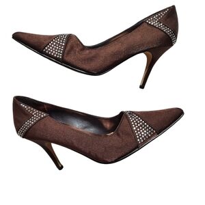 Valenti Franco Brown Bronze Organza Stiletto Heels W/Rhinestone Size 6M New
